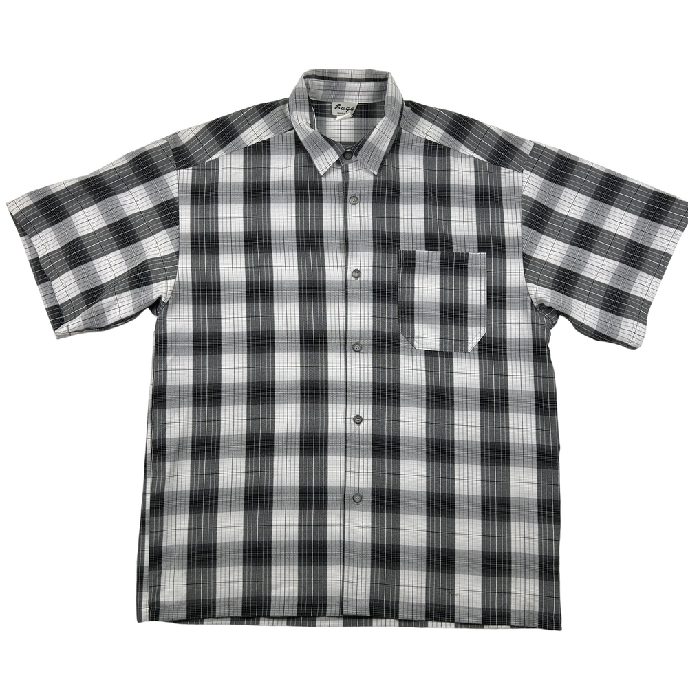 Vintage Saga Shirt Mens 2XL Plaid Button-Up Short Sleeve Made in USA Rayon